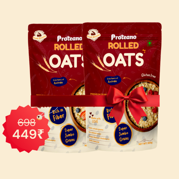 BUY 2 @ 449.00₹ Proteano Premium Jumbo Rolled Oats - 900g X 2| 100% Whole Grain | Gluten-Free & Heart Healthy