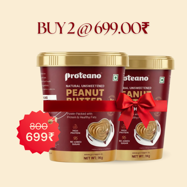 BUY 2 @ 699.00₹ Proteano All Natural Peanut Butter Smooth 2kg | 30g Protein