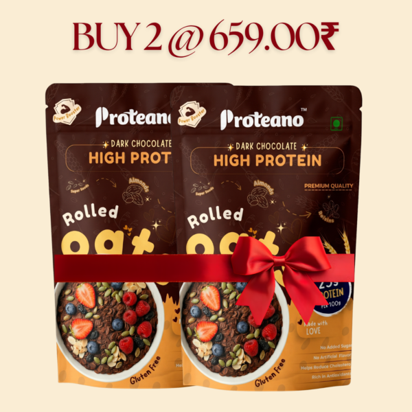 Buy 2 @ 659₹ Proteano High Protein Dark Chocolate Rolled Oats – 1200g | 100% Whole Grain & Dark Chocolate | Gluten-Free & Heart Healthy